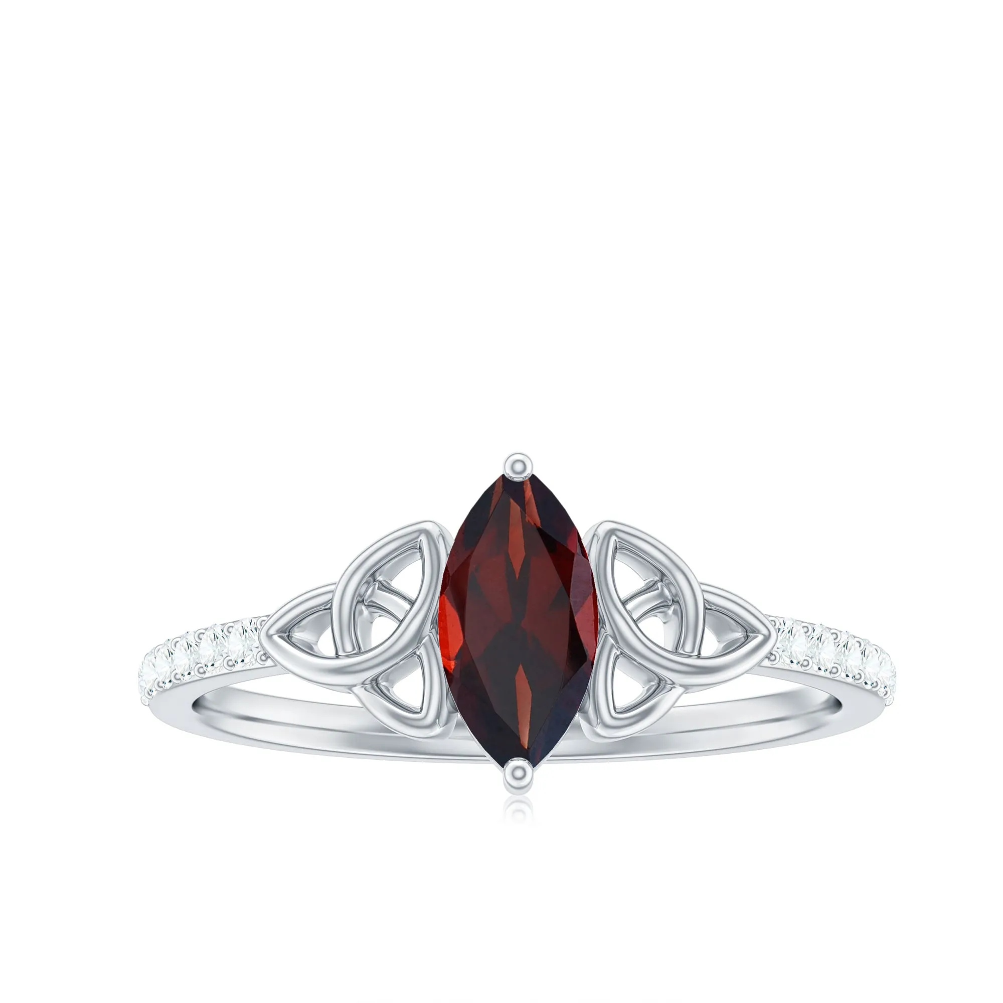 1 CT Marquise Cut Solitaire Garnet Celtic Knot Ring with Diamond