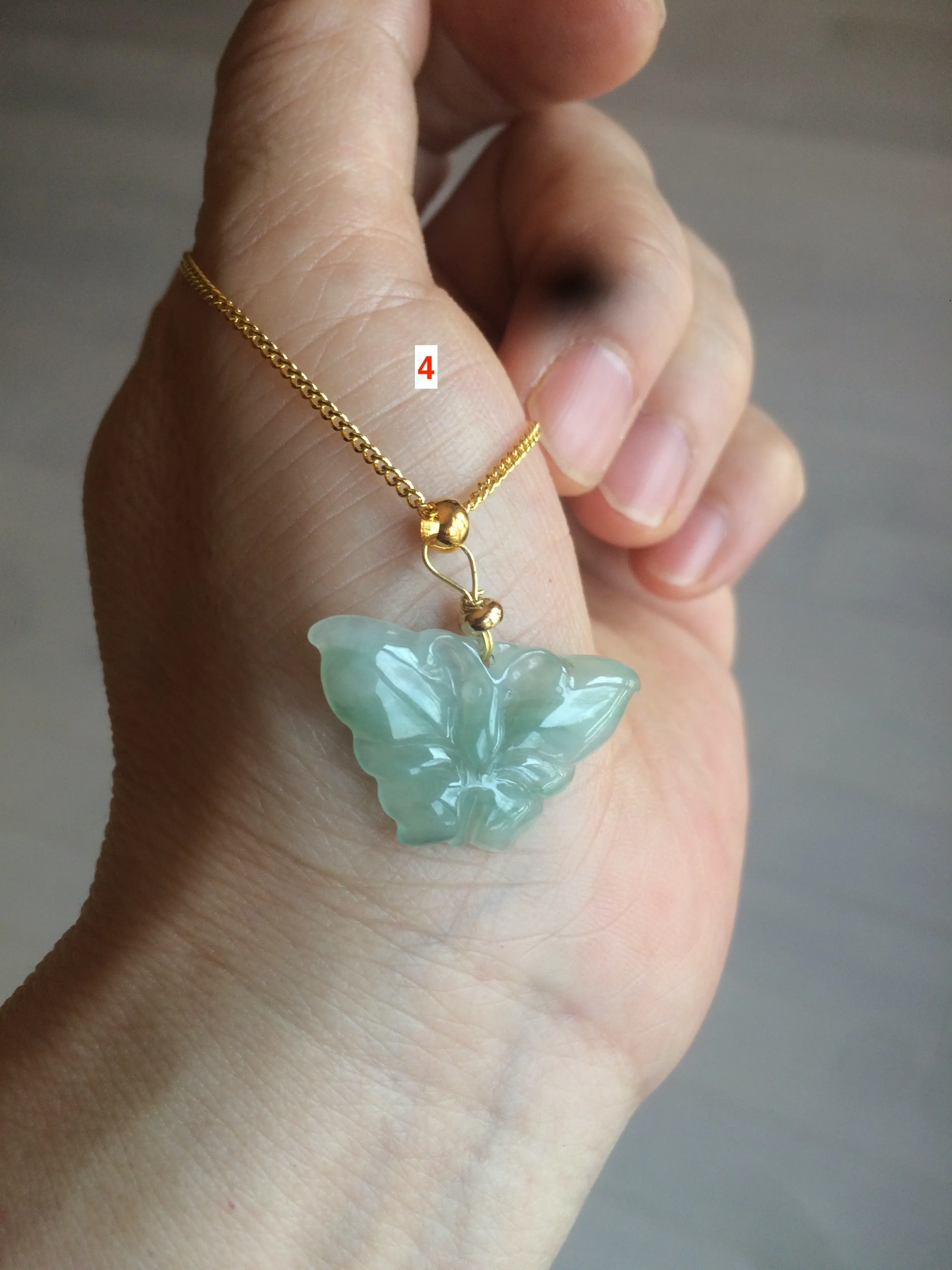 100% Natural icy watery light green/white 3D Jadeite Jade butterfly pendant AF16