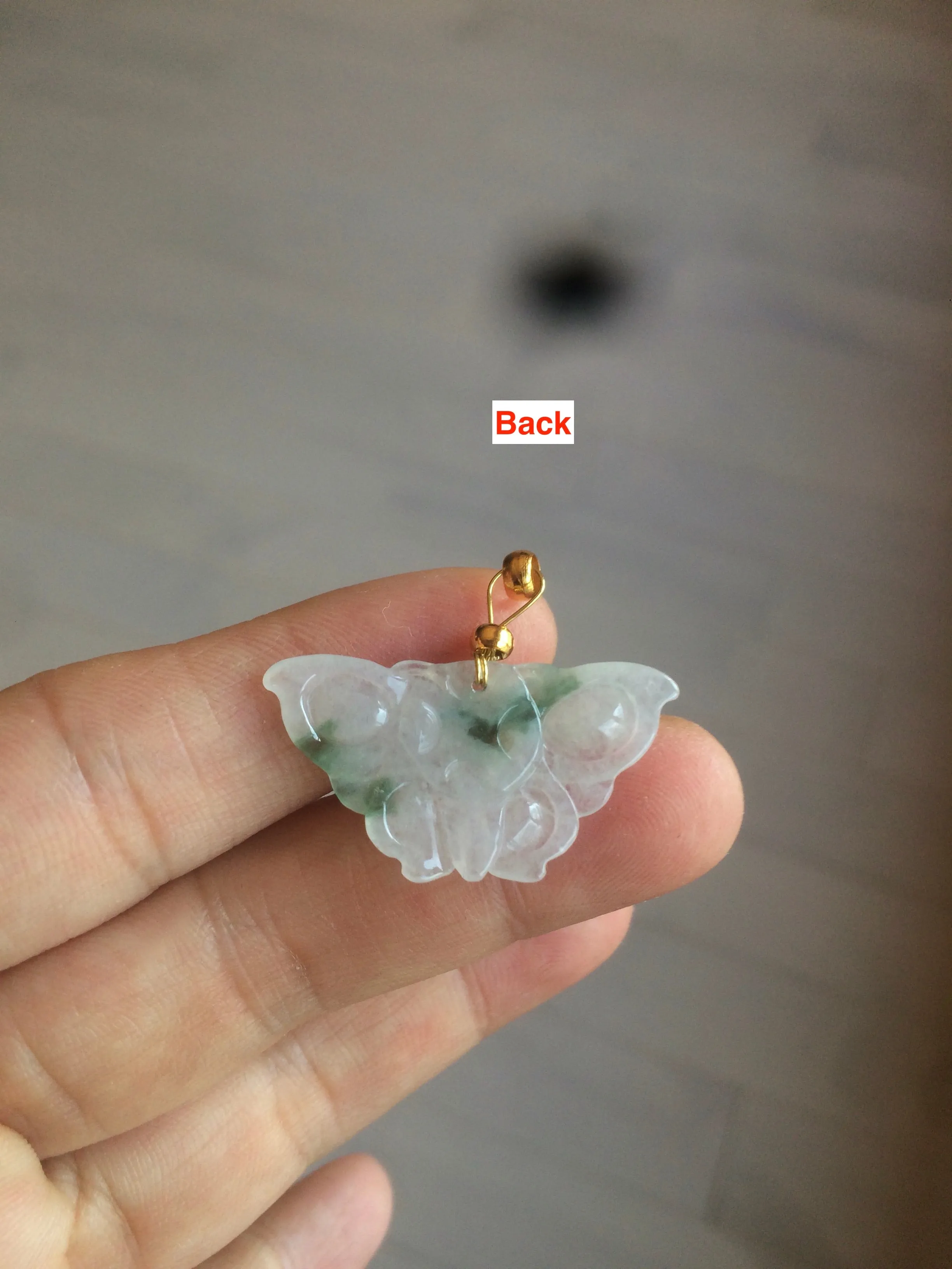 100% Natural icy watery light green/white 3D Jadeite Jade butterfly pendant AF16