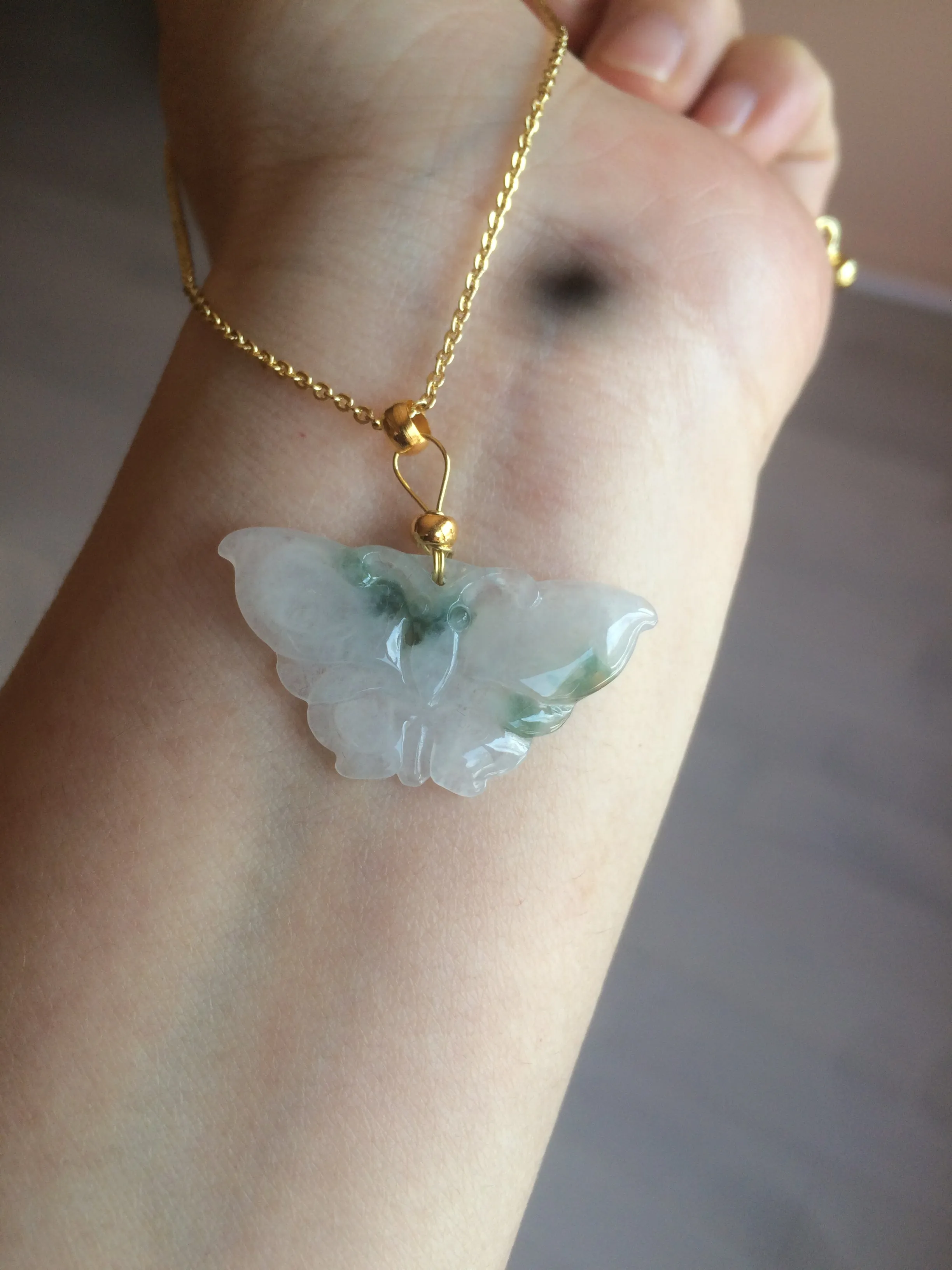 100% Natural icy watery light green/white 3D Jadeite Jade butterfly pendant AF16