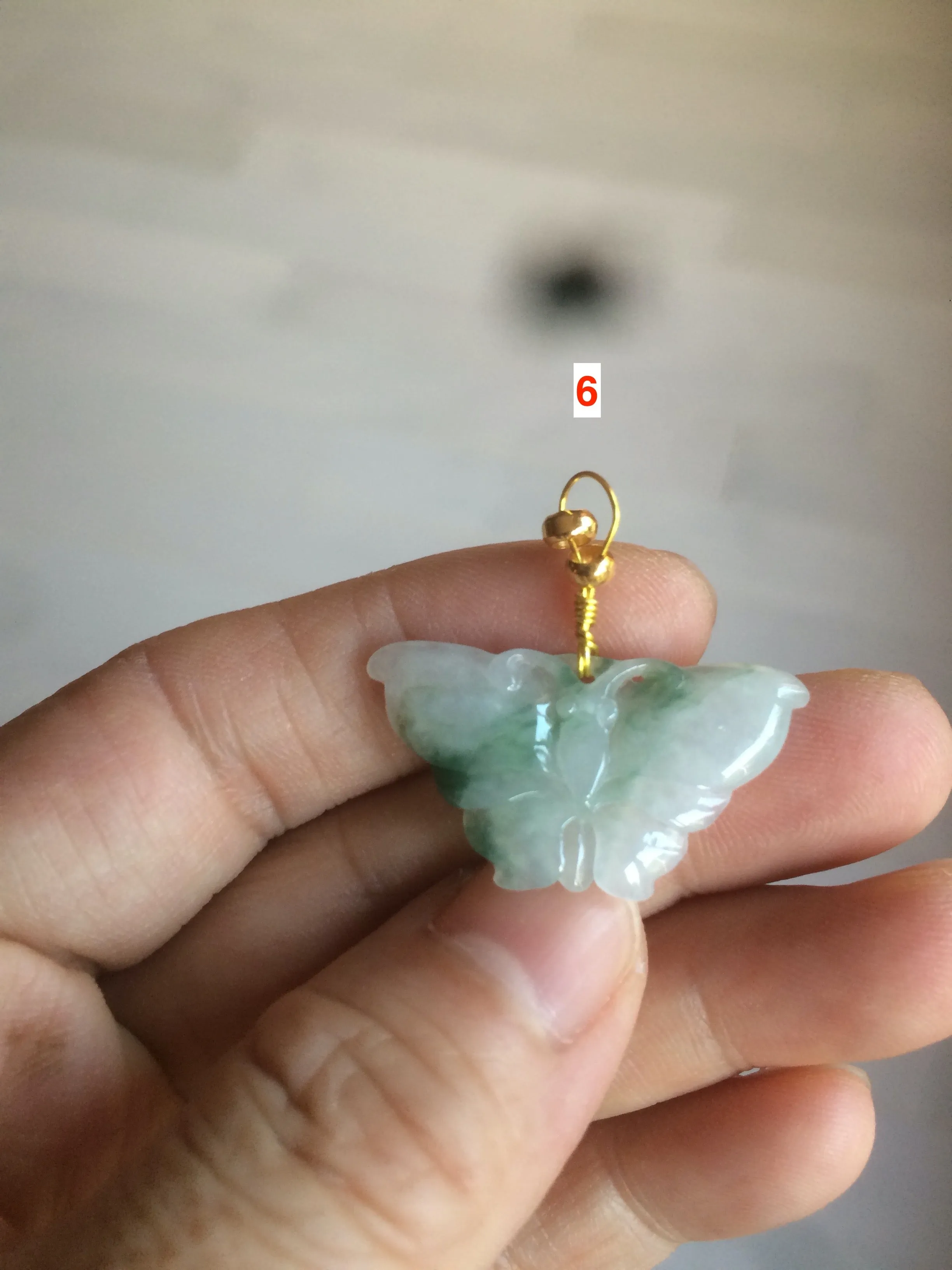 100% Natural icy watery light green/white 3D Jadeite Jade butterfly pendant AF16