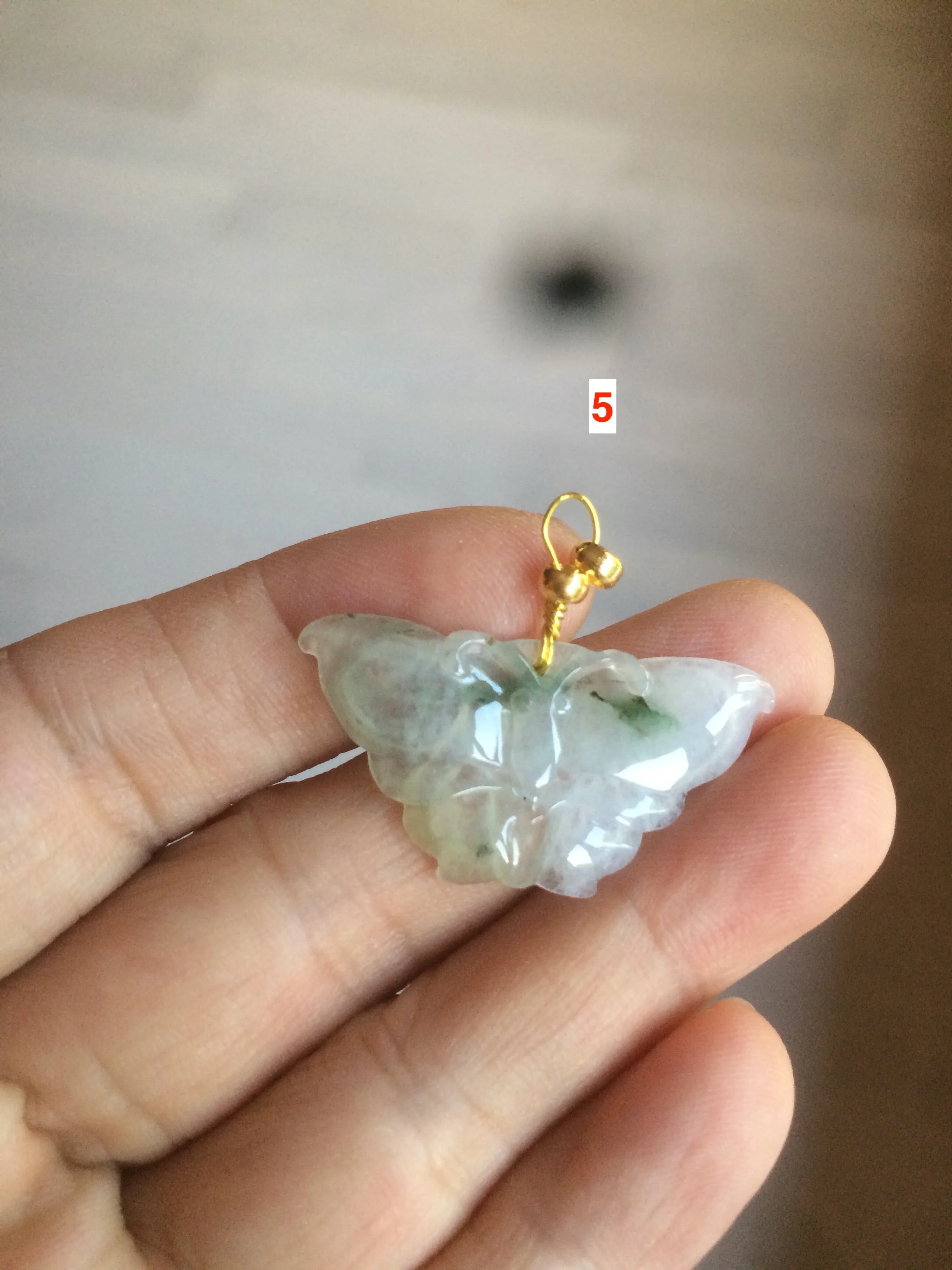 100% Natural icy watery light green/white 3D Jadeite Jade butterfly pendant AF16