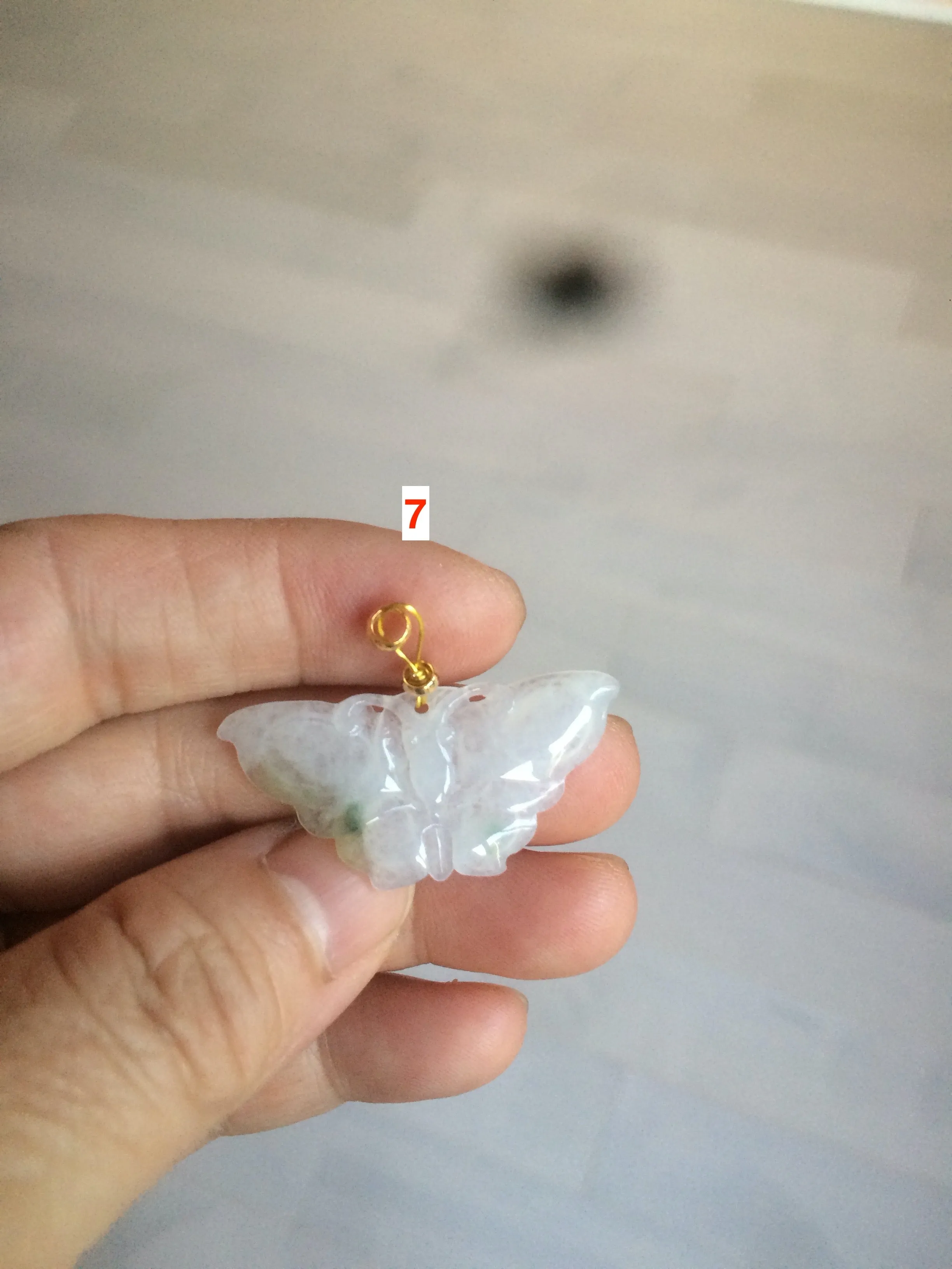 100% Natural icy watery light green/white 3D Jadeite Jade butterfly pendant AF16