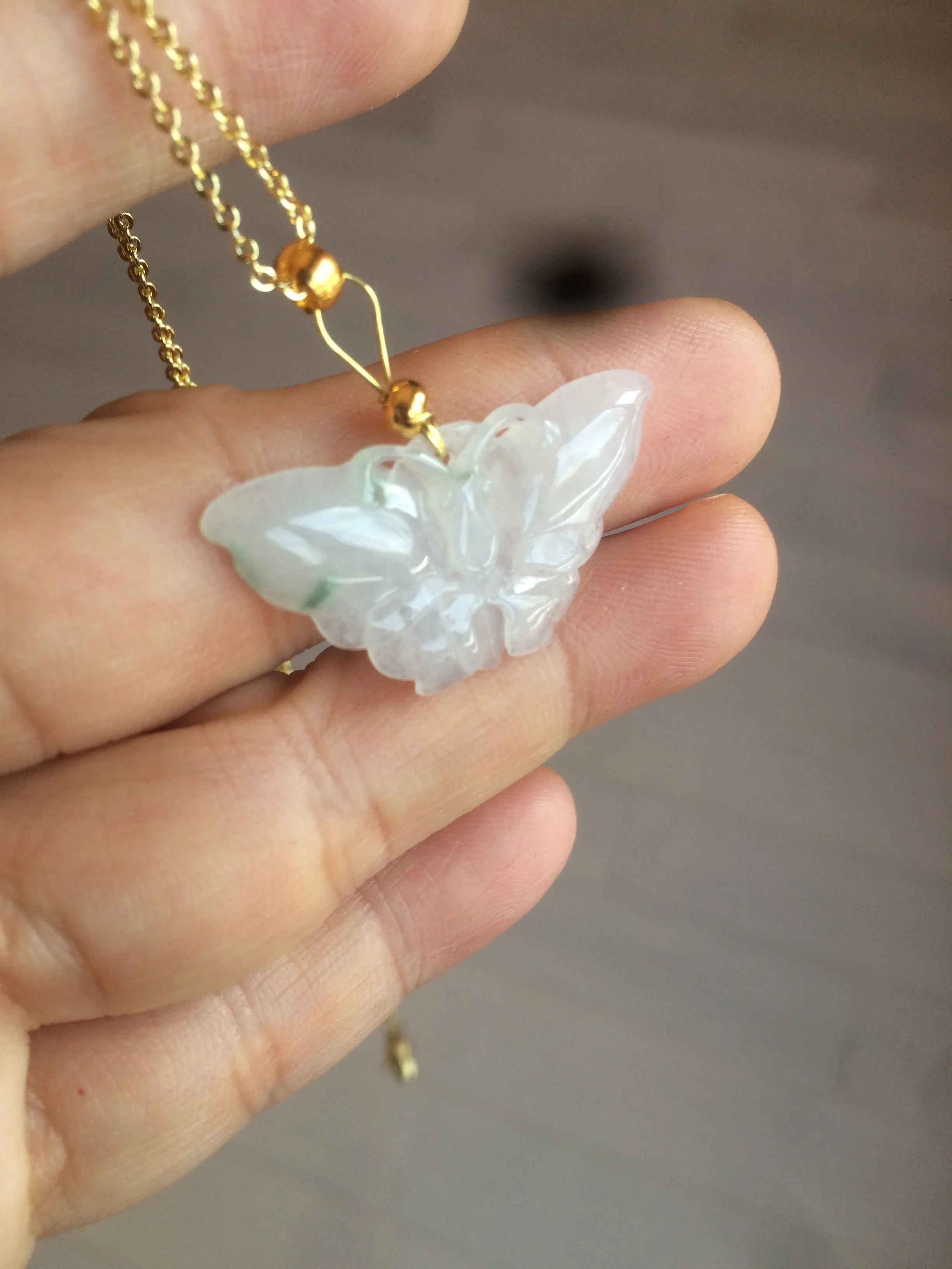 100% Natural icy watery light green/white 3D Jadeite Jade butterfly pendant AF16