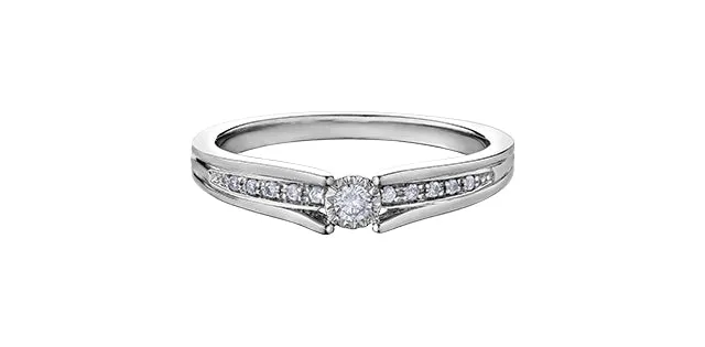 10K White Gold  Centre Diamond w/ Diamond Shoulder Stone Engagement Ring