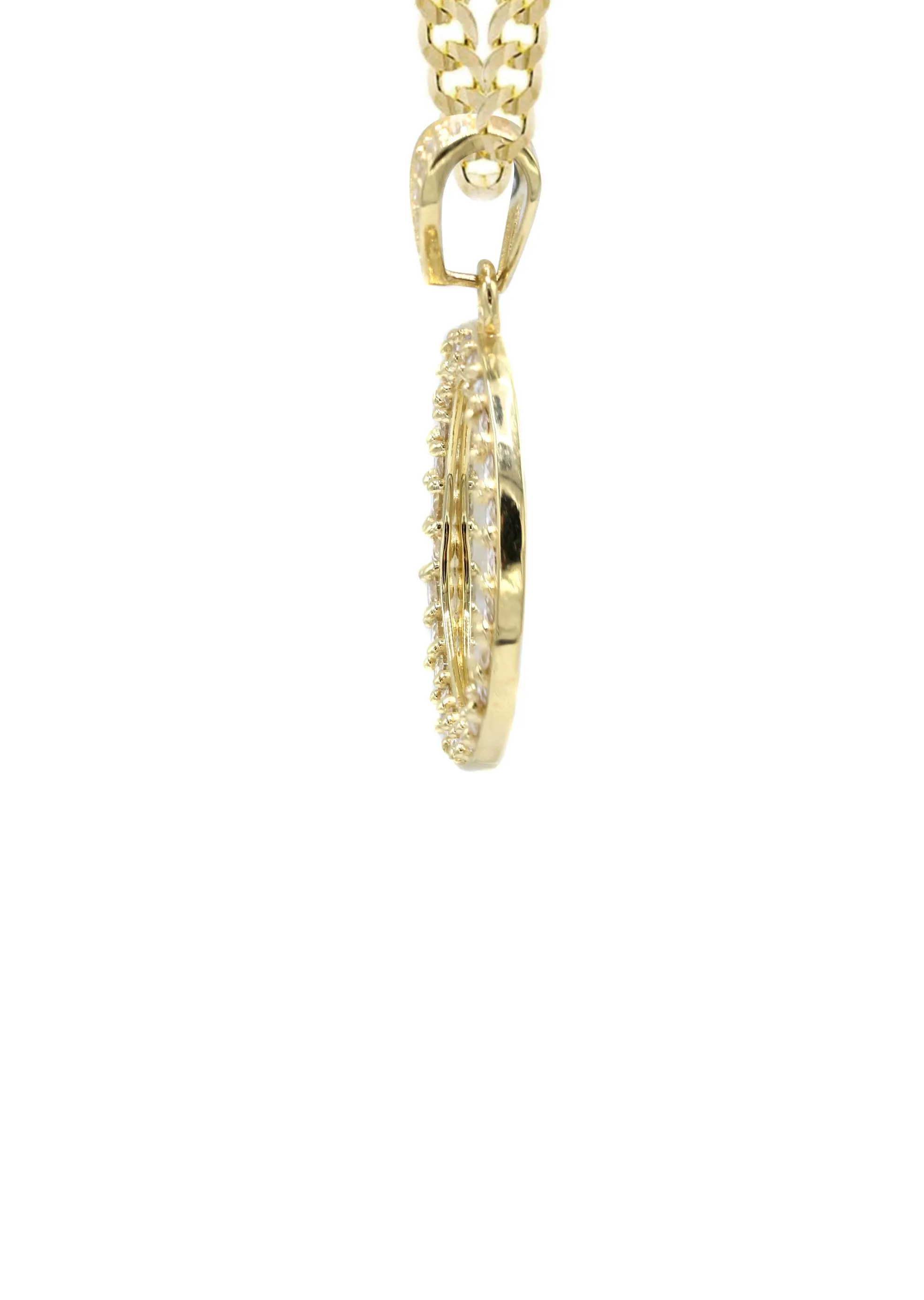 10K Yellow Gold CZ Picture Pendant Necklace | Appx. 13 Grams