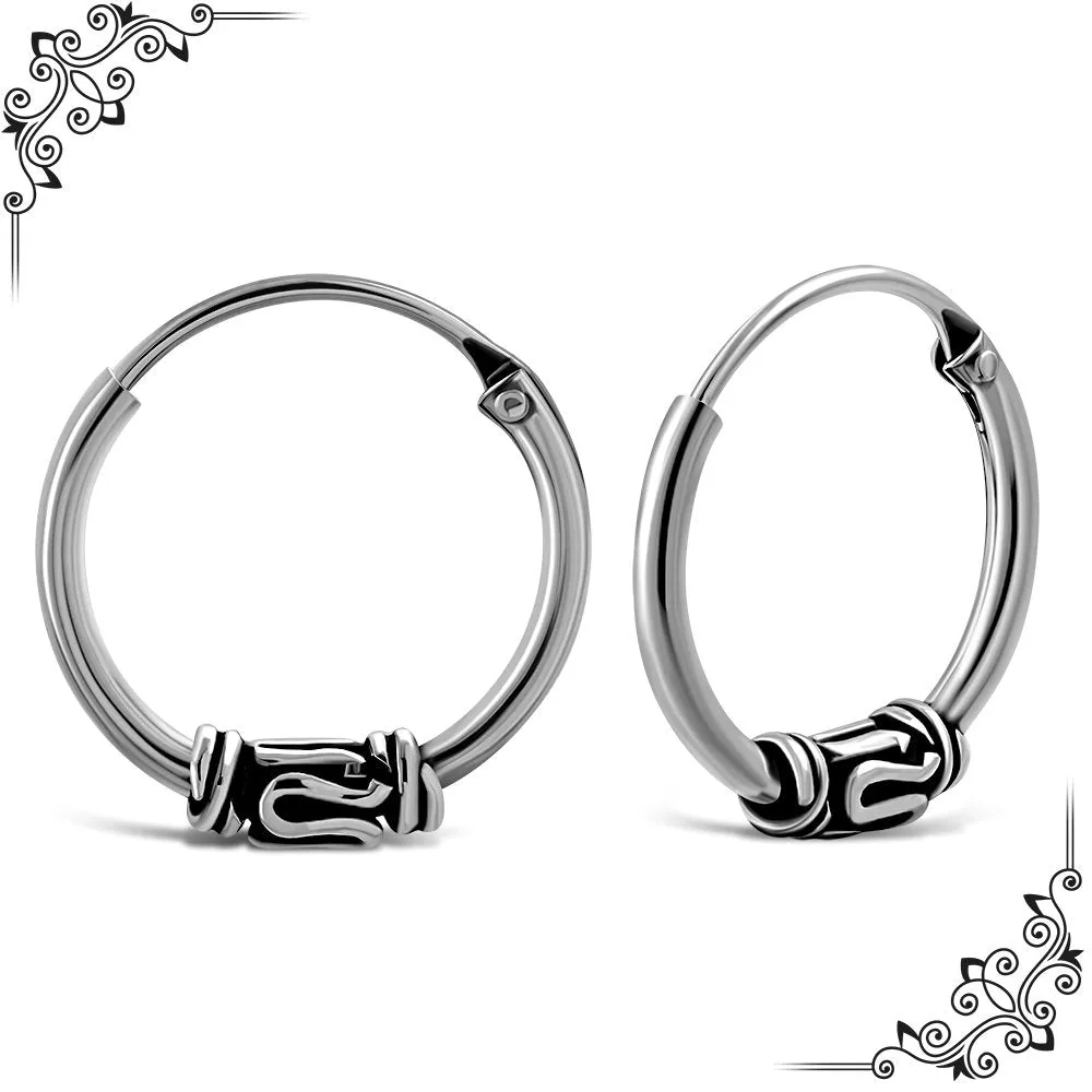 12mm Wide - 1.2mm Thick Bali Silver Hoop Earrings