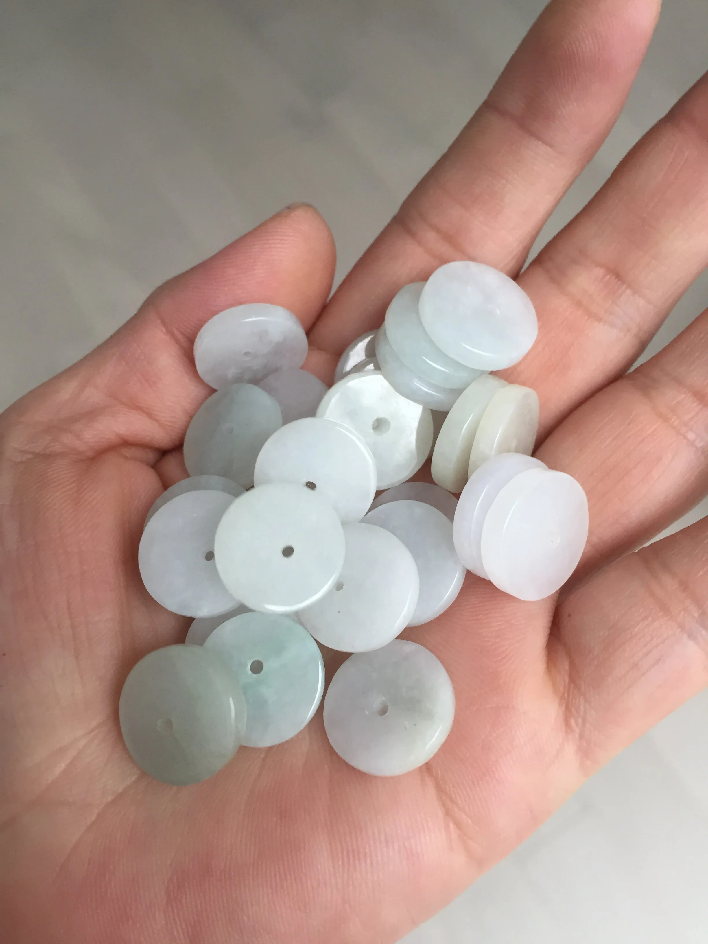 14.8mm Type A 100% Natural icy watery light purple/yellow/white /green Jadeite Jade Safety Guardian Button Pendant group AX161