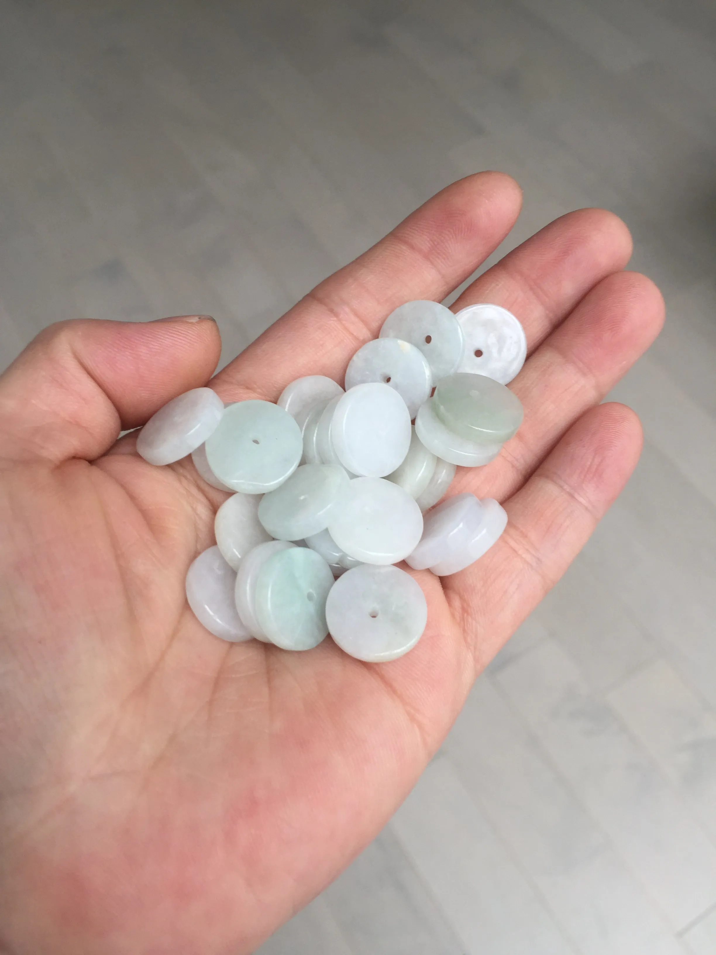 14.8mm Type A 100% Natural icy watery light purple/yellow/white /green Jadeite Jade Safety Guardian Button Pendant group AX161