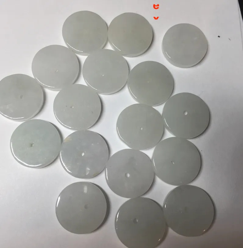 14.8mm Type A 100% Natural icy watery light purple/yellow/white /green Jadeite Jade Safety Guardian Button Pendant group AX161