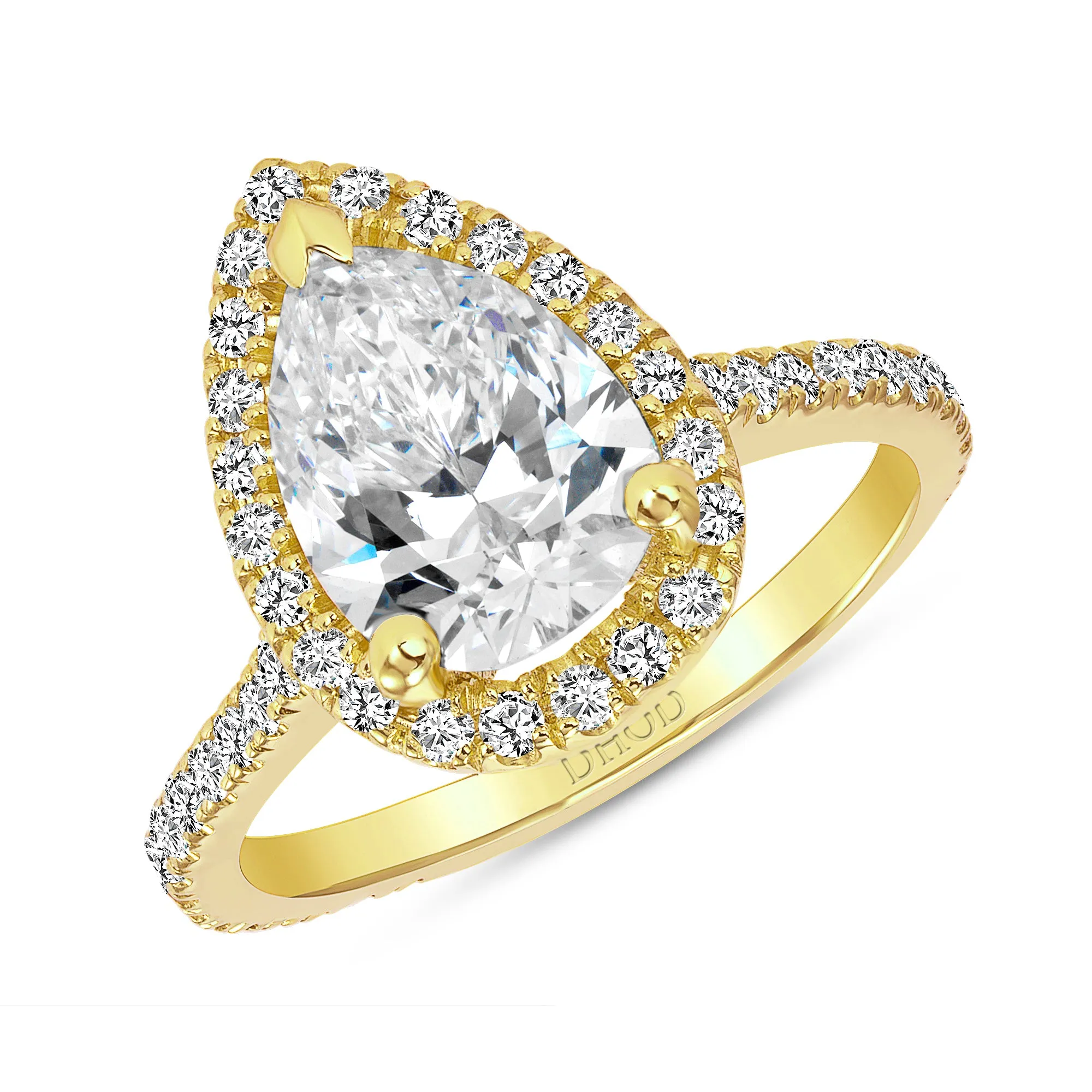 14K Gold Diamond Halo Ring with 1.50 ct Pear Forever One Moissanite Engagement Ring