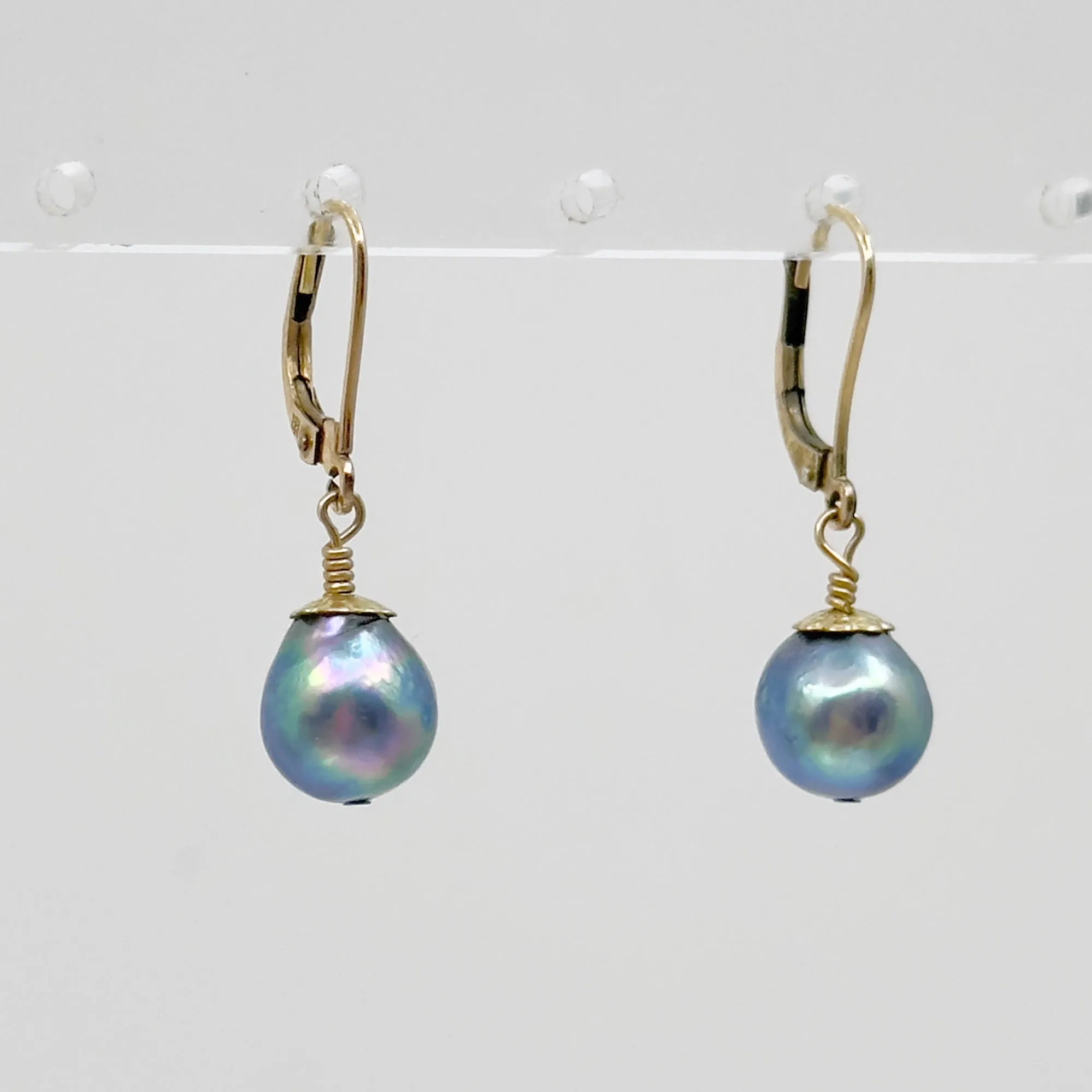 14k Gold filled blue gray Akoya pearl earrings