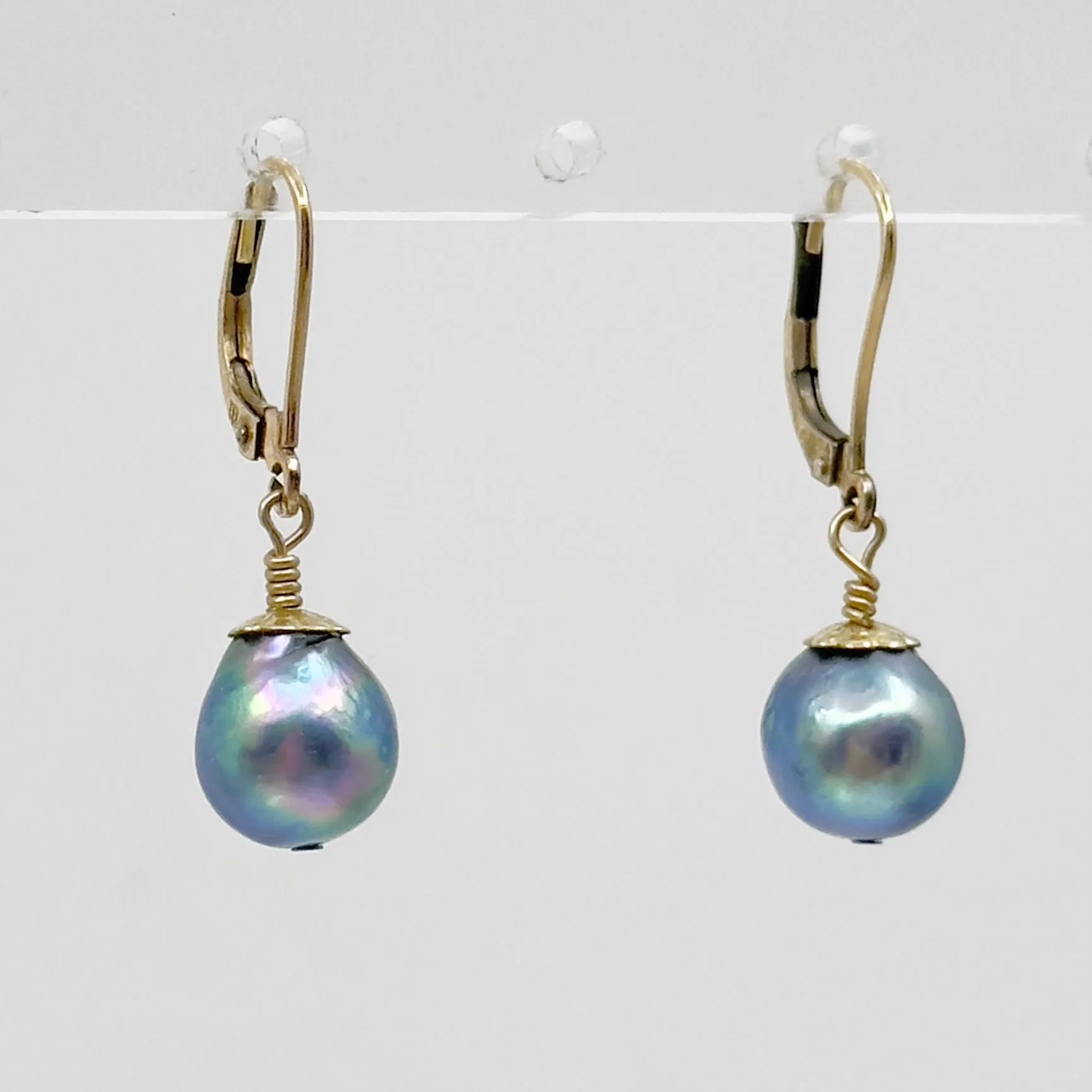 14k Gold filled blue gray Akoya pearl earrings