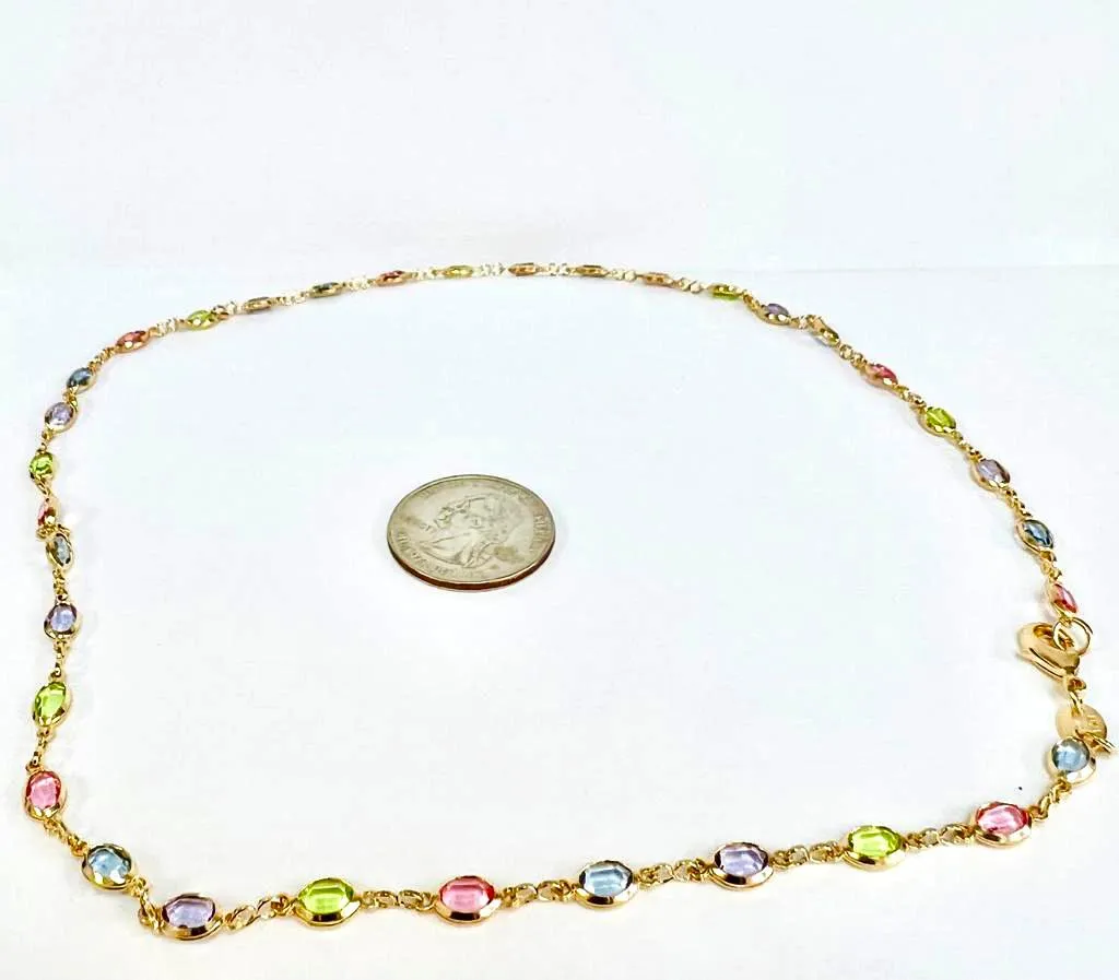 14K Gold Filled Multi Tone CZ Stones Necklace for Womens Ladies 19" / Everyday Necklace / Dainty Tiny Necklace / Cadena Multi Color de Mujer