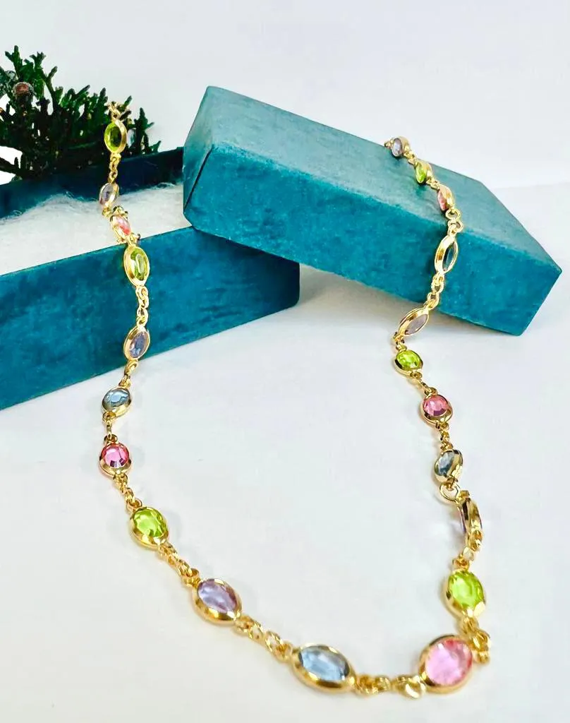 14K Gold Filled Multi Tone CZ Stones Necklace for Womens Ladies 19" / Everyday Necklace / Dainty Tiny Necklace / Cadena Multi Color de Mujer