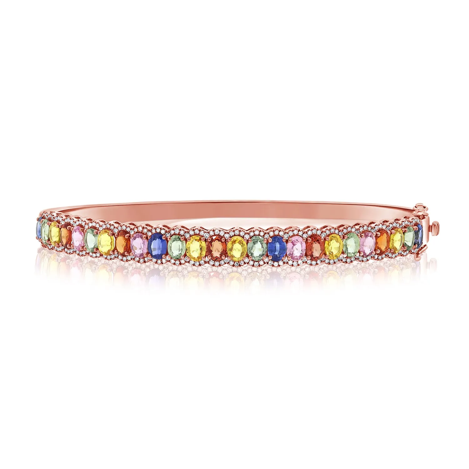 14K Gold Multi-Sapphire & Diamond Bangle