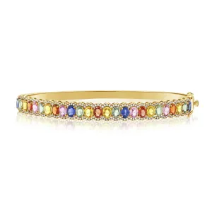 14K Gold Multi-Sapphire & Diamond Bangle