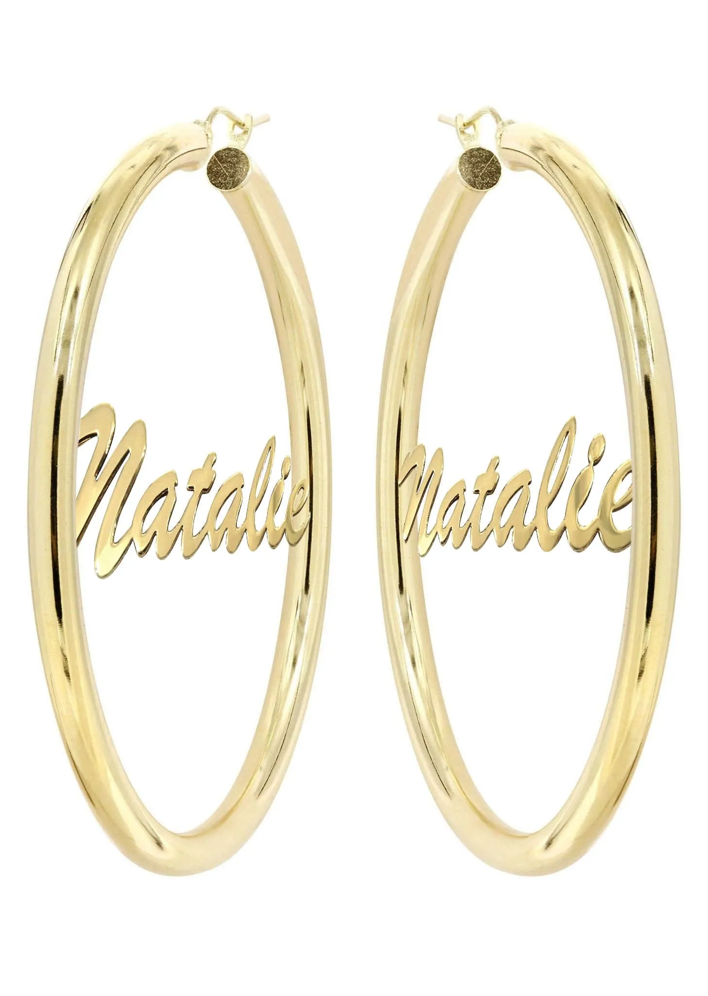 14K Ladies Plain Name Plate Hoop Earrings