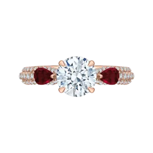 14K Rose Gold Round Diamond and Ruby Engagement Ring (Semi Mount)