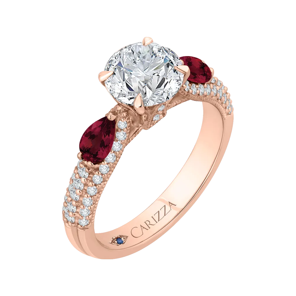 14K Rose Gold Round Diamond and Ruby Engagement Ring (Semi Mount)