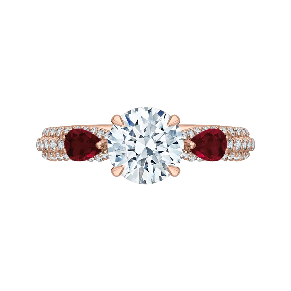 14K Rose Gold Round Diamond and Ruby Engagement Ring (Semi Mount)