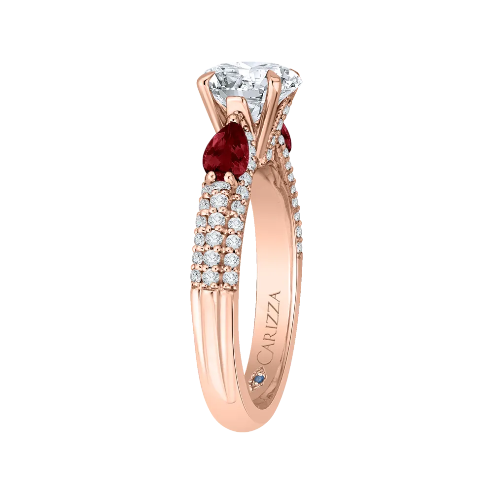 14K Rose Gold Round Diamond and Ruby Engagement Ring (Semi Mount)