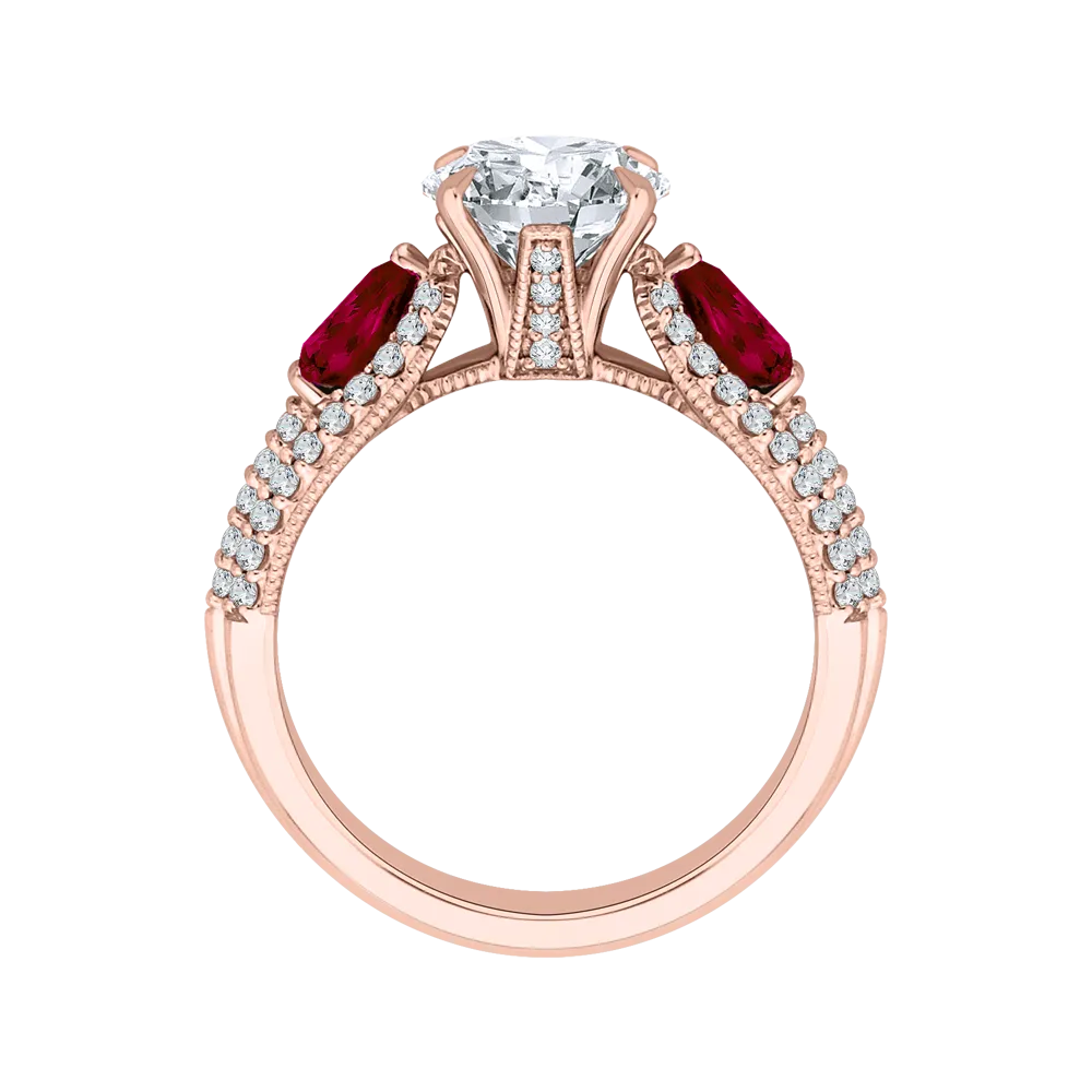 14K Rose Gold Round Diamond and Ruby Engagement Ring (Semi Mount)