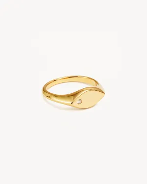 14k Solid Gold Petal Diamond Signet Ring