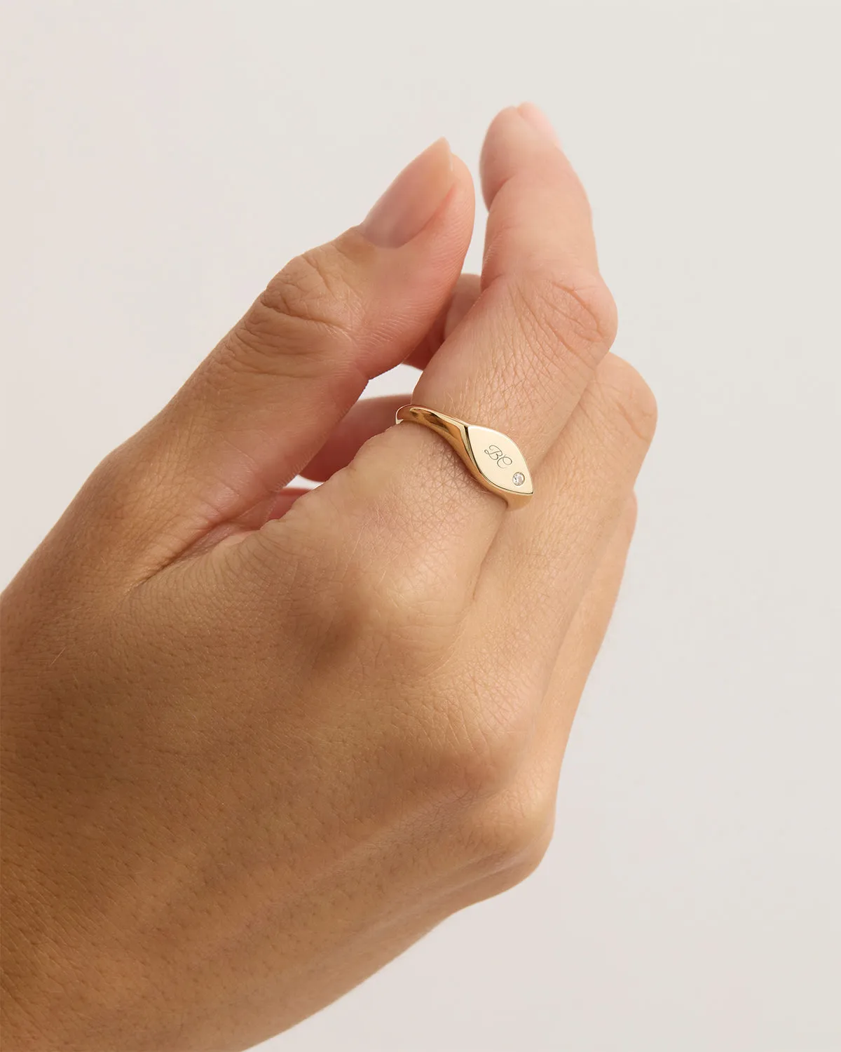 14k Solid Gold Petal Diamond Signet Ring