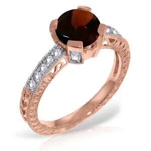 14K Solid Rose Gold Ring Natural Diamond & Garnet Gemstone