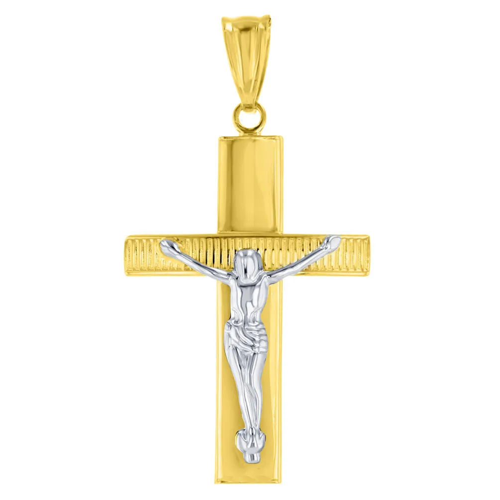 14K Two-Tone Gold Roman Catholic Cross Crucifix with Jesus Christ Pendant Necklace