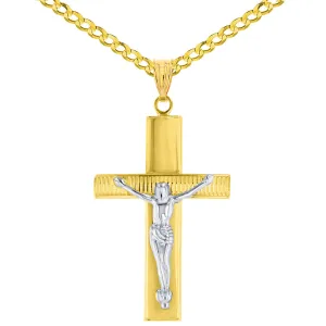 14K Two-Tone Gold Roman Catholic Cross Crucifix with Jesus Christ Pendant Necklace