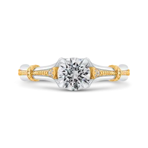 14K Two Tone Gold Round Diamond Floral Engagement Ring