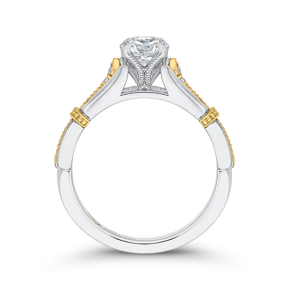 14K Two Tone Gold Round Diamond Floral Engagement Ring