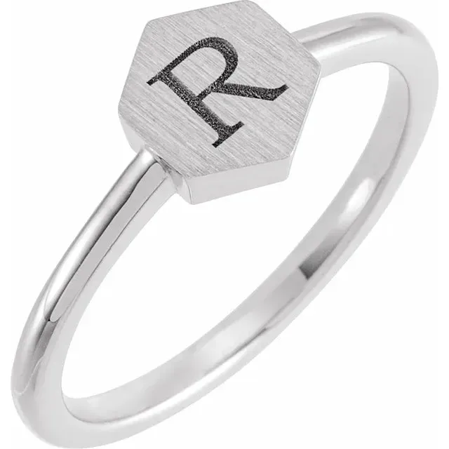 14K White Gold 9.5x8 mm Geometric Signet Ring