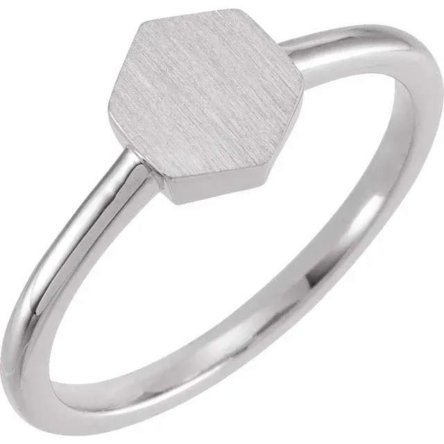 14K White Gold 9.5x8 mm Geometric Signet Ring