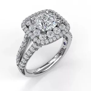 14K White Gold Double Halo Ring (Semi-Mount)