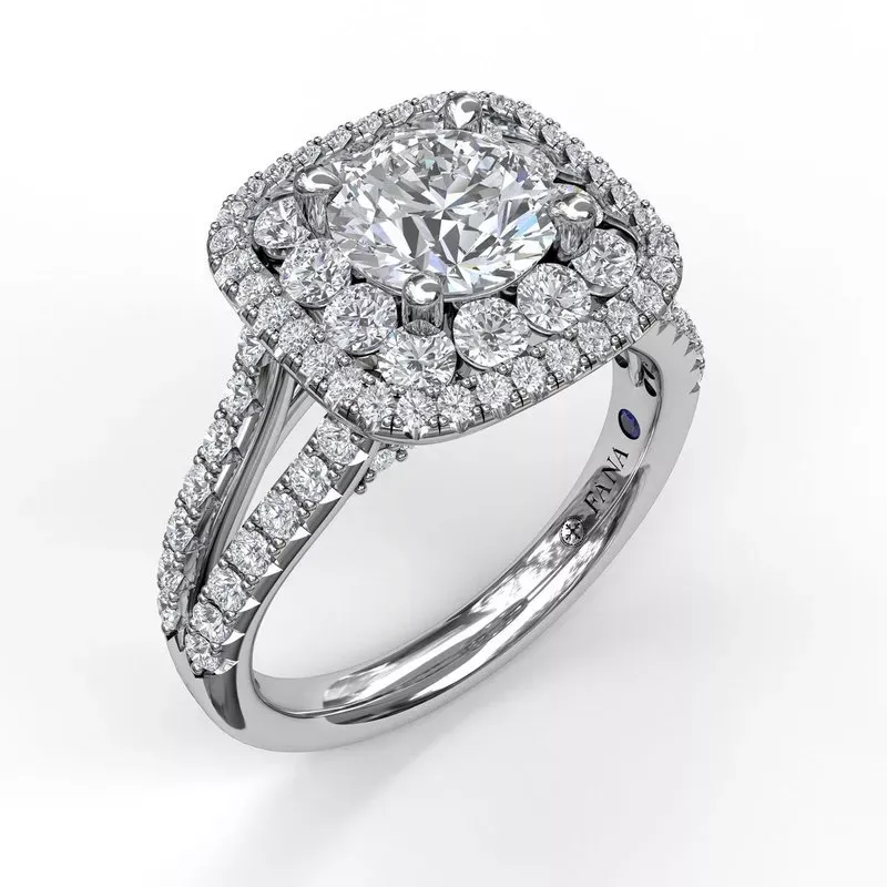 14K White Gold Double Halo Ring (Semi-Mount)