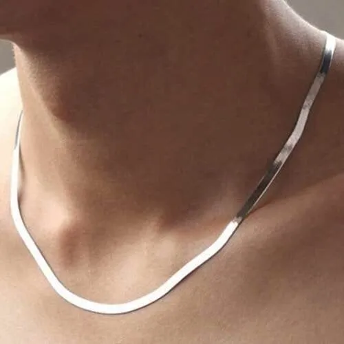 14K White Gold Filled High Polish Finsh Flat Herringbone Magic Chain Necklace 20 for Men Women Unisex Teens Great Gift