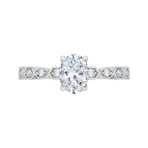 14K White Gold Oval Diamond Floral Engagement Ring (Semi Mount)