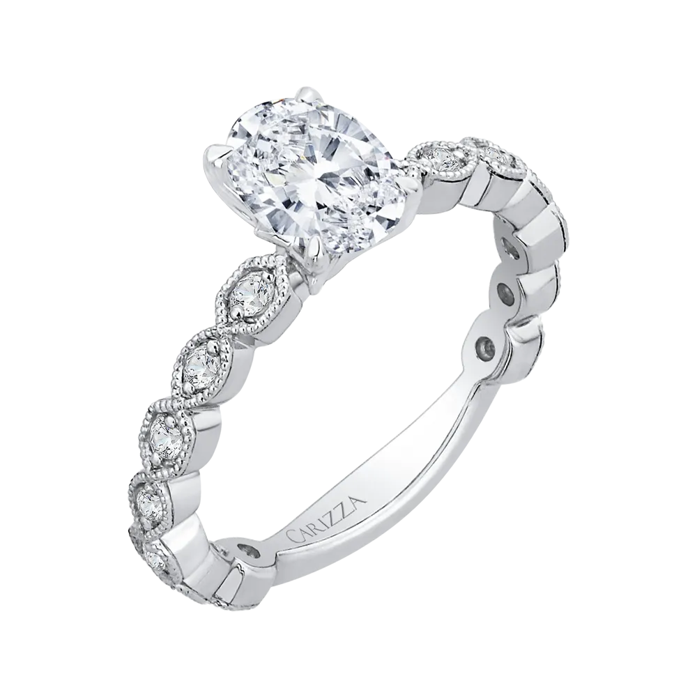 14K White Gold Oval Diamond Floral Engagement Ring (Semi Mount)