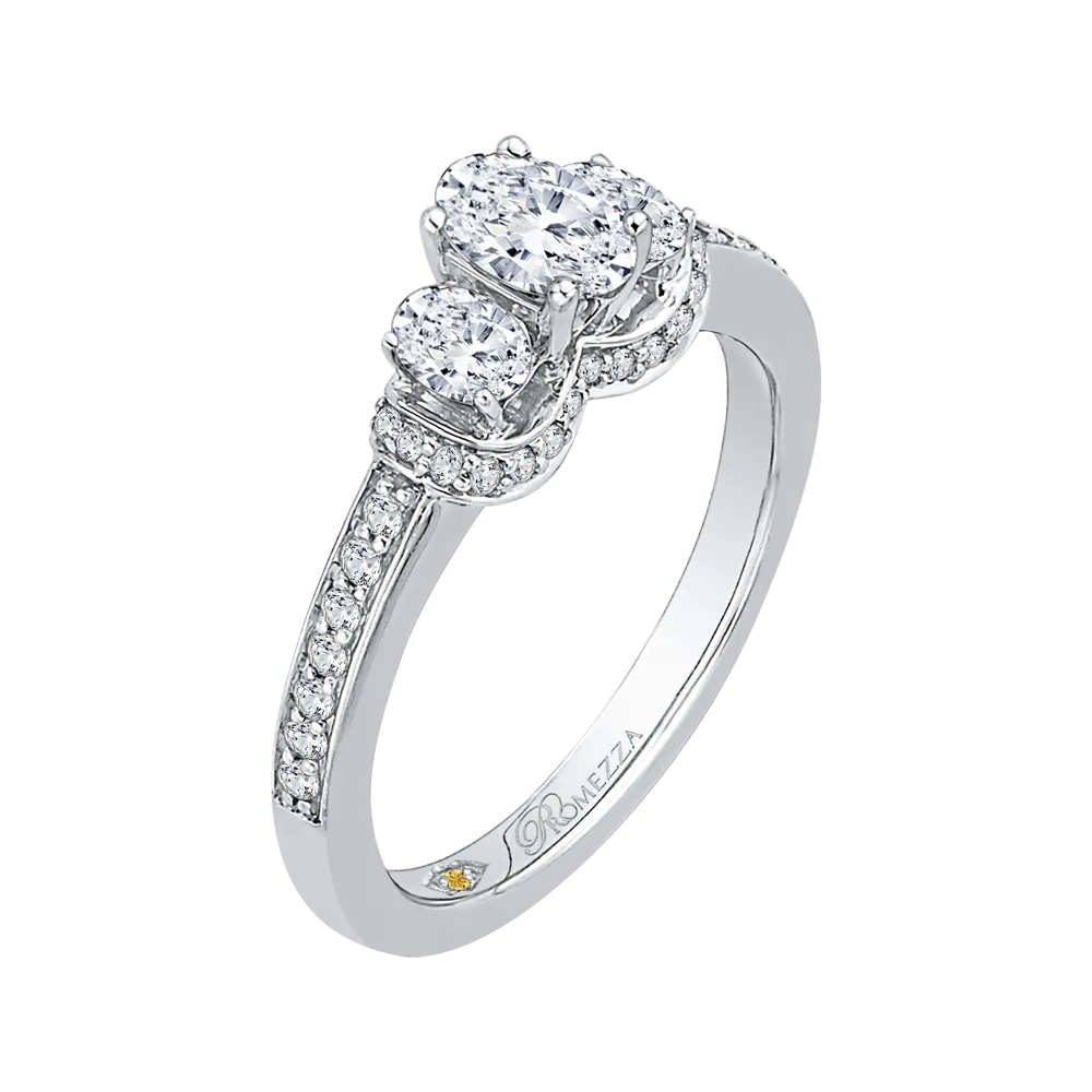 14K White Gold Oval Diamond Three Stone Engagement Ring