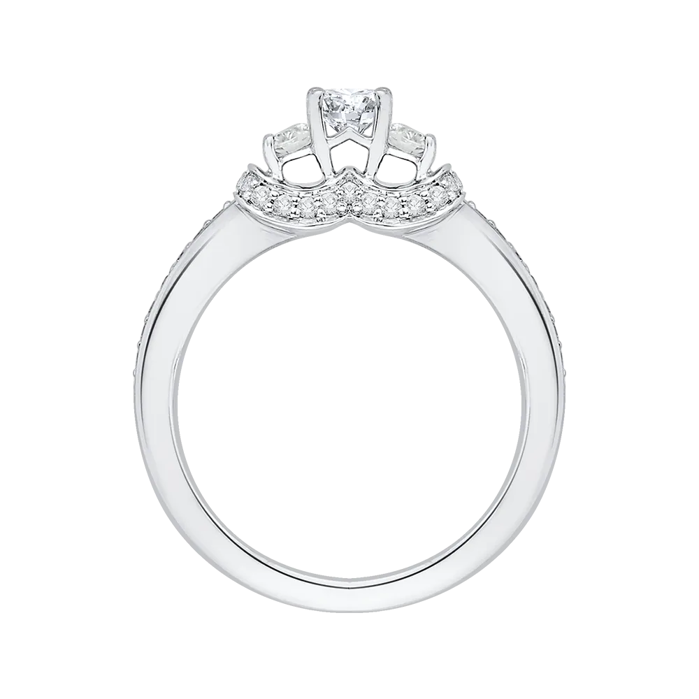 14K White Gold Oval Diamond Three Stone Engagement Ring