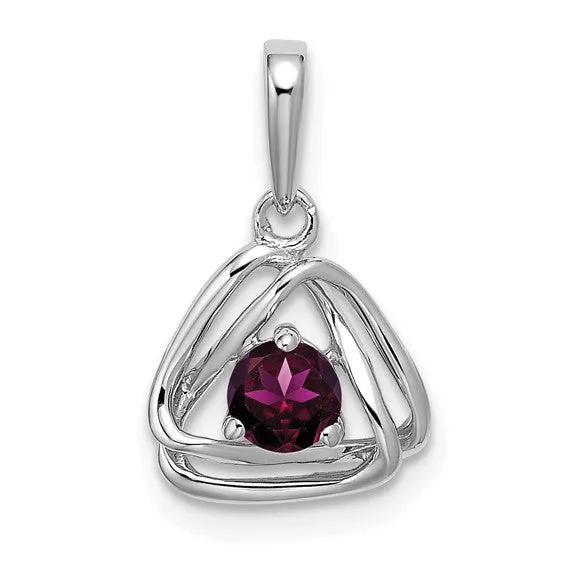 14k White Gold Rhodolite Garnet Triangle Pendant