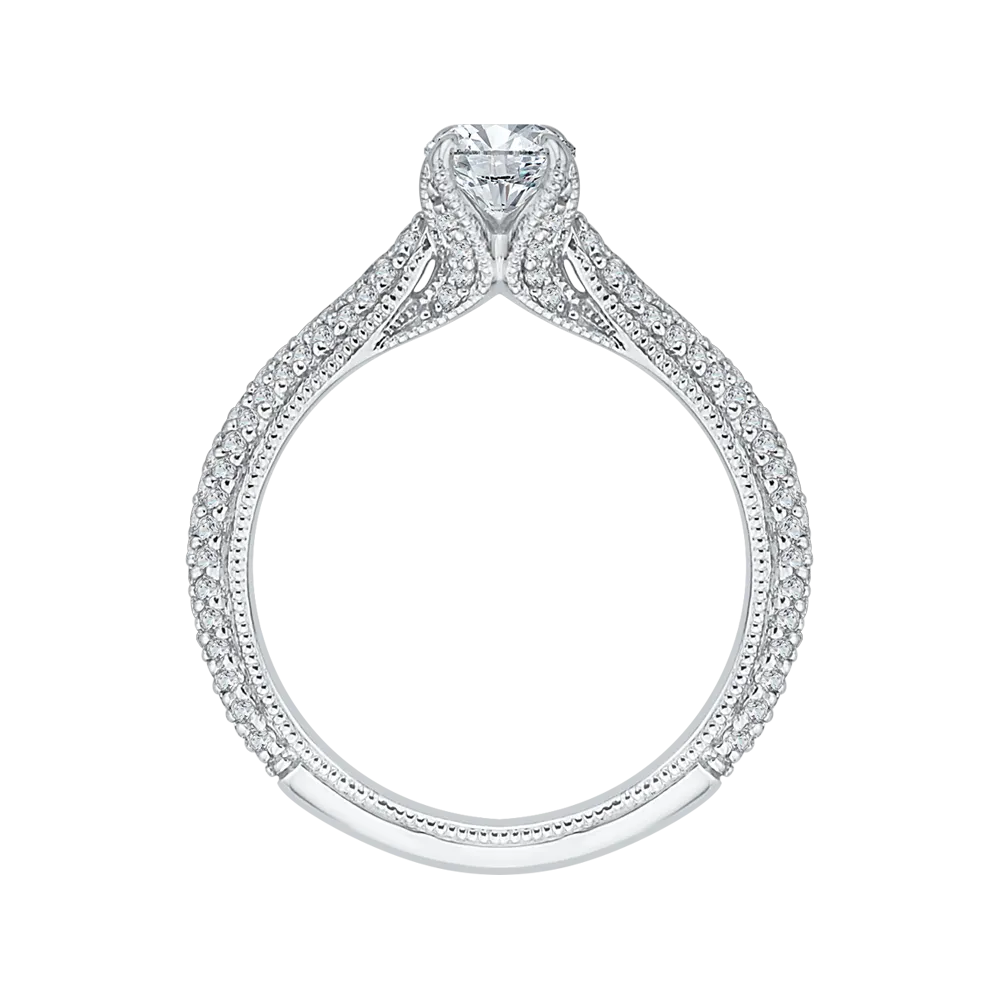 14K White Gold Round Diamond Cathedral Style Engagement Ring