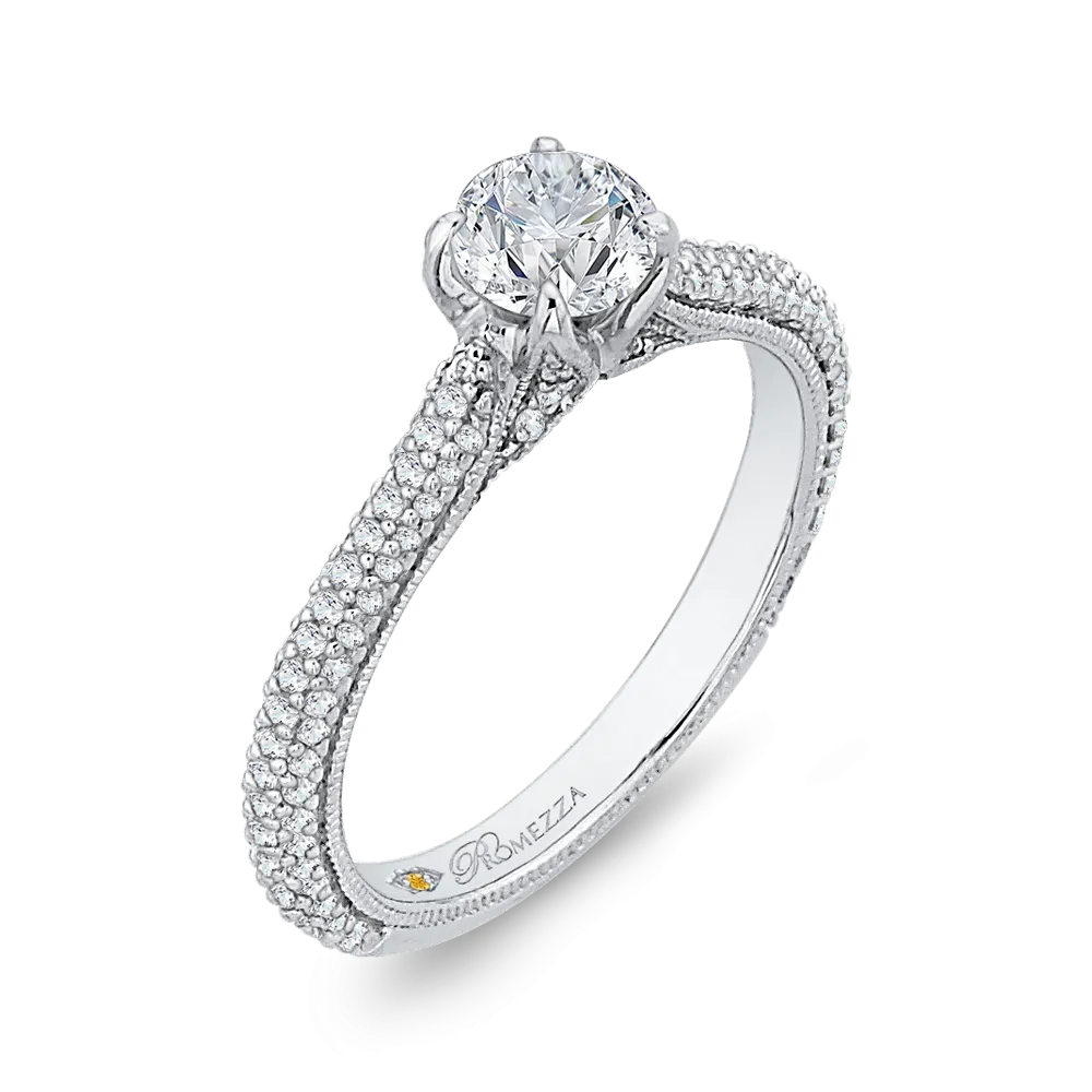 14K White Gold Round Diamond Cathedral Style Engagement Ring