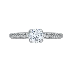 14K White Gold Round Diamond Cathedral Style Engagement Ring