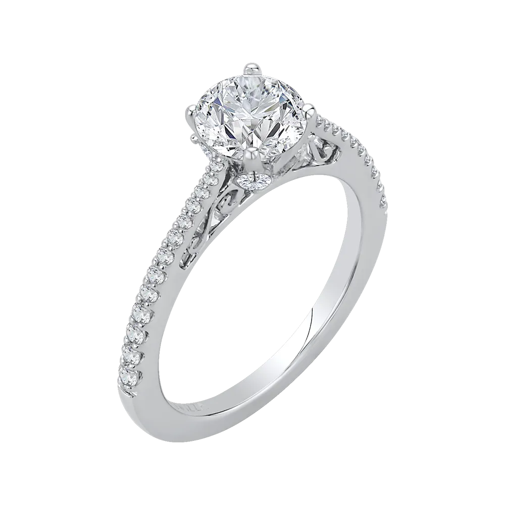 14K White Gold Round Diamond Engagement Ring (Semi Mount)