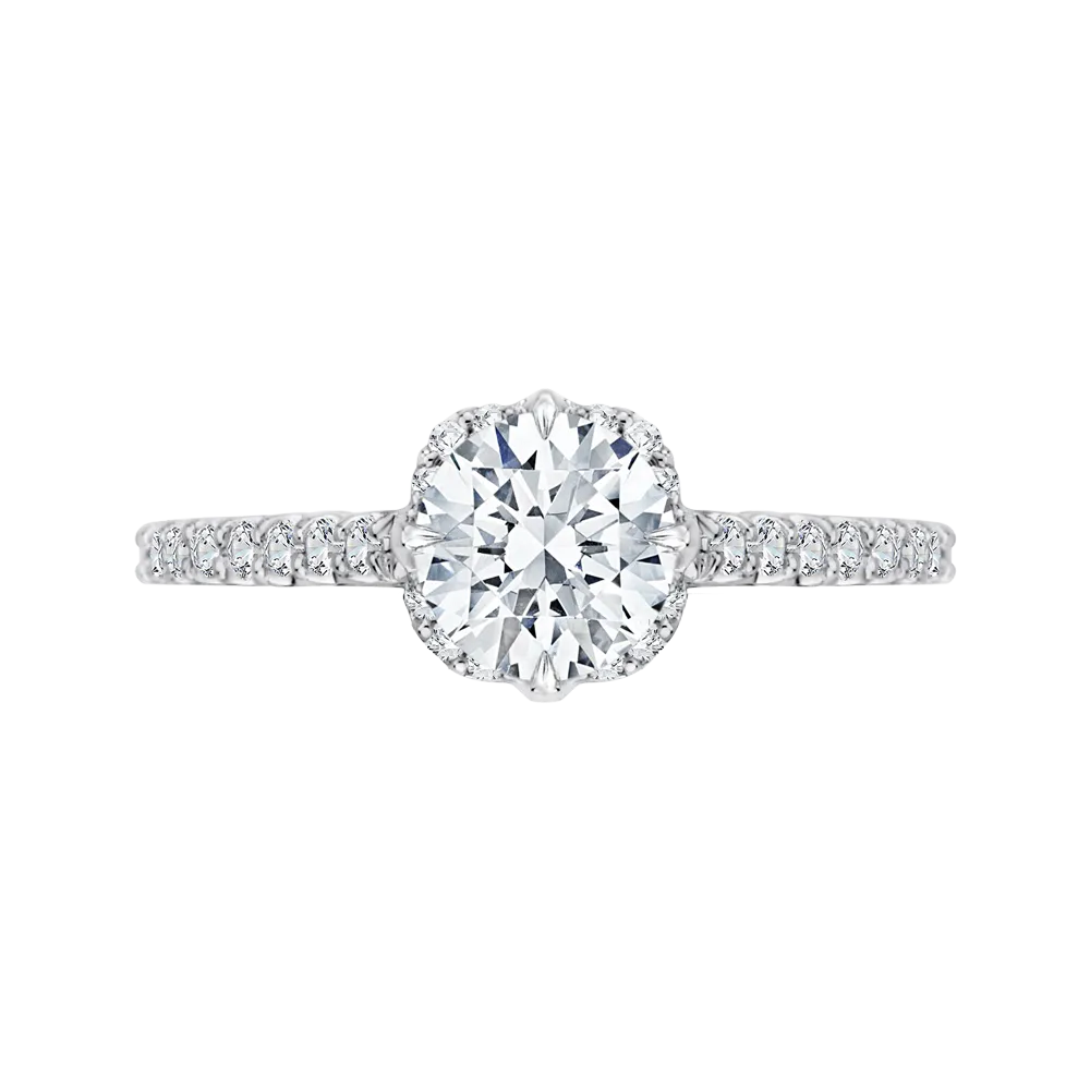 14K White Gold Round Diamond Engagement Ring with Euro Shank (Semi Mount)