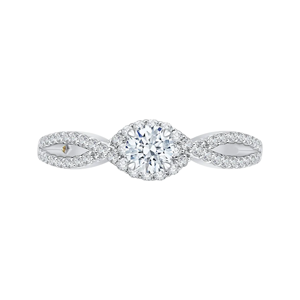 14K White Gold Round Diamond Engagement Ring with Split Shank